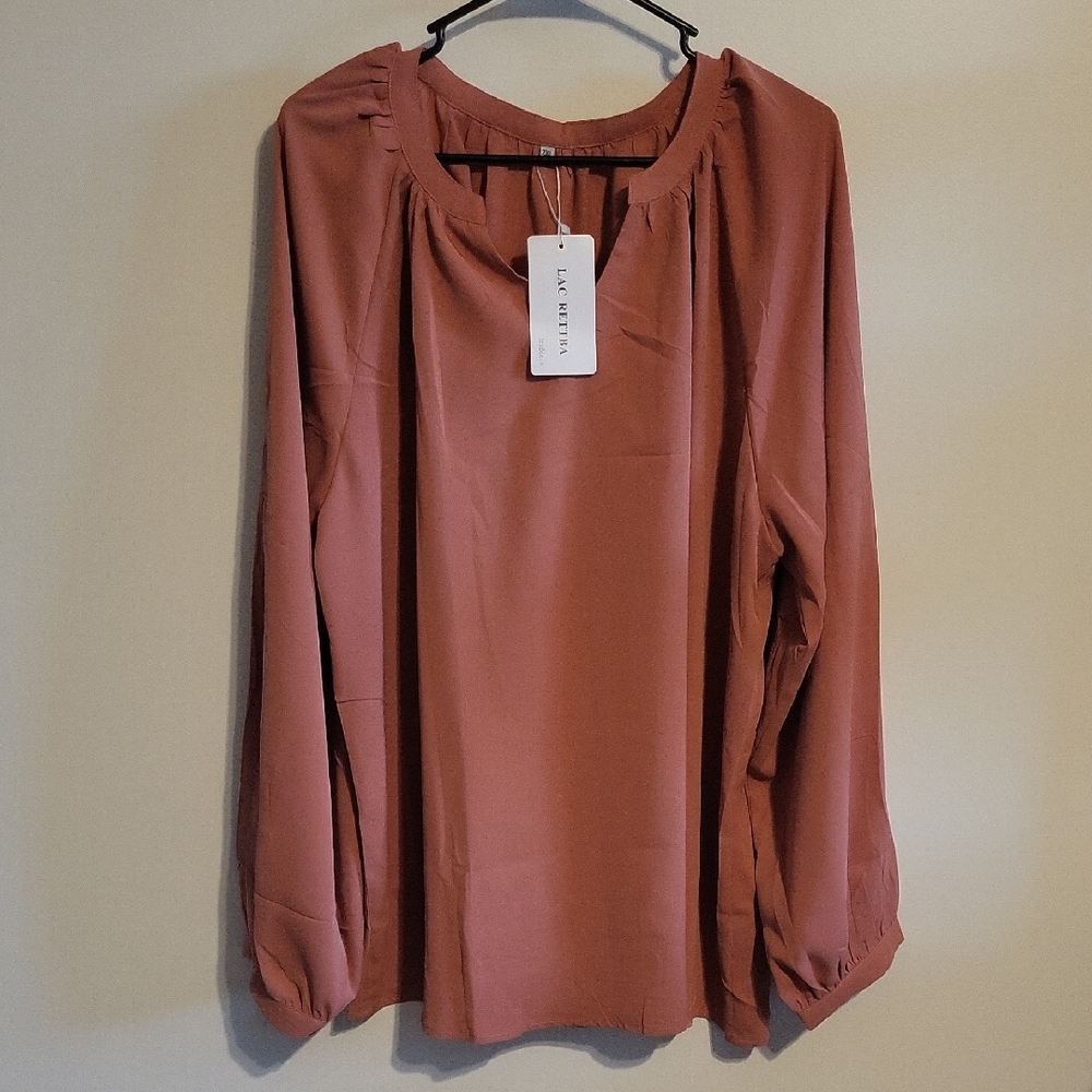NWT 2xl Dusty Rose Long Sleeve V Neck Blouse - Picture 1 of 9